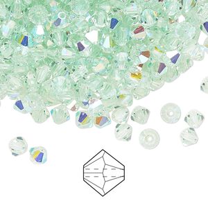 Bead 720pk chrysolite AB, Preciosa Czech crystal 4mm bicone