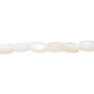 Bead, mother-of-pearl shell (bleached), white, 8x5mm oval, Mohs hardness 3-1/2. Sold per 16-inch strand.