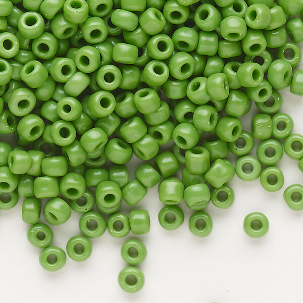 Seed bead, Dyna-Mites™, glass, opaque jade green, #6 round. Sold per 40-gram pkg. image number 0