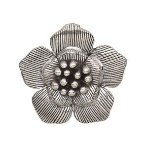 Pendant, antique silver-finished "pewter" (zinc-based alloy), 41x39mm single-sided flower with hidden loop. Sold Individually.