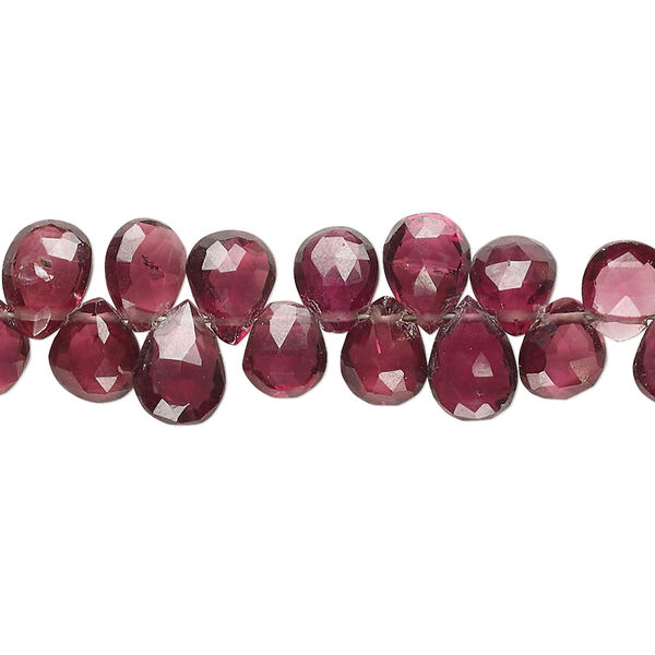 Bead, rhodolite garnet (natural), 6x5mm-9x6mm hand-cut top-drilled faceted puffed teardrop, B+ grade, Mohs hardness 7 to 7-1/2. Sold per 8-inch strand, approximately 60 beads. image number 0