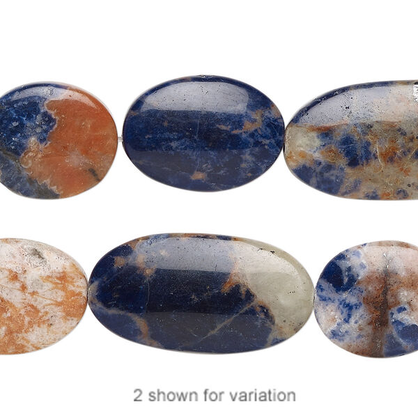 Bead, orange sodalite (natural), 15x13mm-26x14mm hand-cut flat oval, B grade, Mohs hardness 5 to 6. Sold per 8-inch strand, approximately 10 beads. image number 0