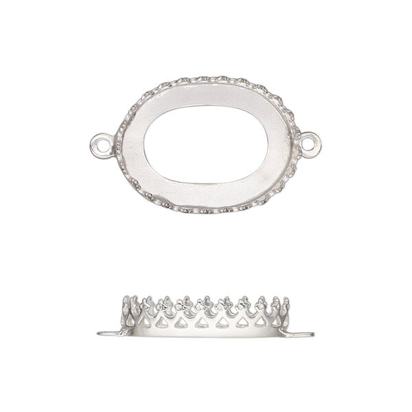 Link, sterling silver, 20x14.5mm oval with decorative trim and open back with 18x13mm oval cabochon bezel setting. Sold individually. image number 0