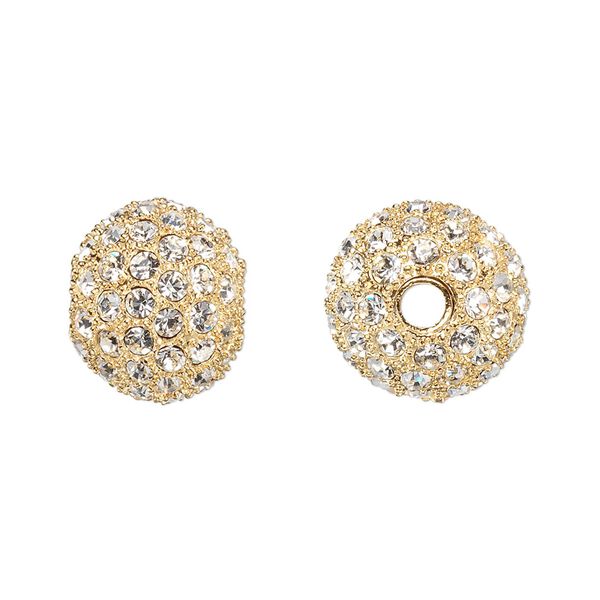 Bead, Dione®, crystal and gold-plated pewter (tin-based alloy), crystal clear, 14mm round. Sold individually. image number 0