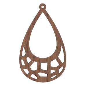 Focal, black walnut (natural), 38x24mm single-sided laser-cut teardrop with cutout design. Sold individually.