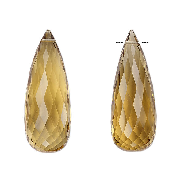 Bead, golden quartz (heated), 29x11mm hand-cut top-drilled faceted briolette, A- grade, Mohs hardness 7. Sold per pkg of 2 beads. image number 0
