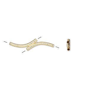 Bead, gold-plated brass, 22x5mm brushed double curved tube. Sold per pkg of 6.