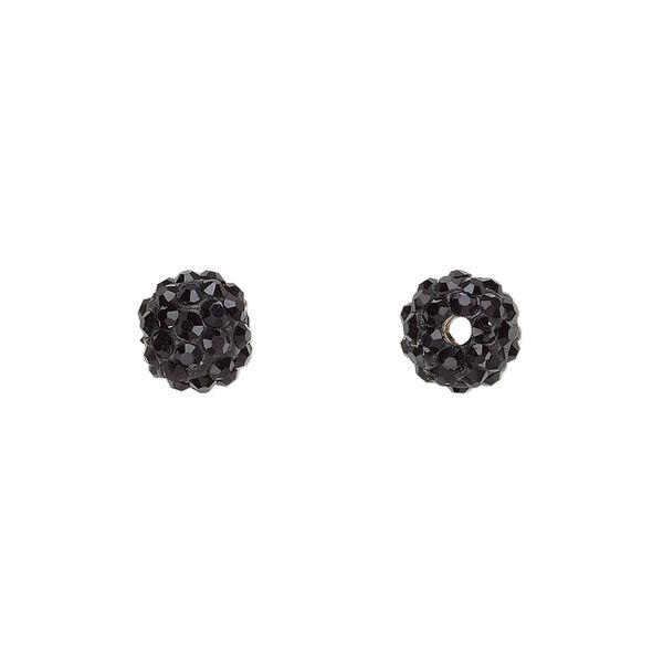 Bead, glass rhinestone / epoxy / resin, black, 8mm round. Sold individually. image number 0