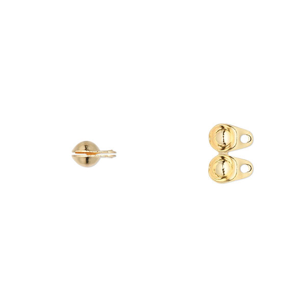 Bead tip, gold-plated brass, 6.5x4mm side clamp-on with closed loop. Sold per pkg of 100. image number 0