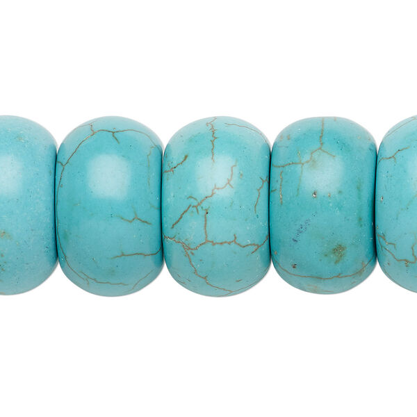 Bead, "turquoise" (resin) (imitation), blue-green, 20x12mm rondelle. Sold per 8-inch strand. image number 0
