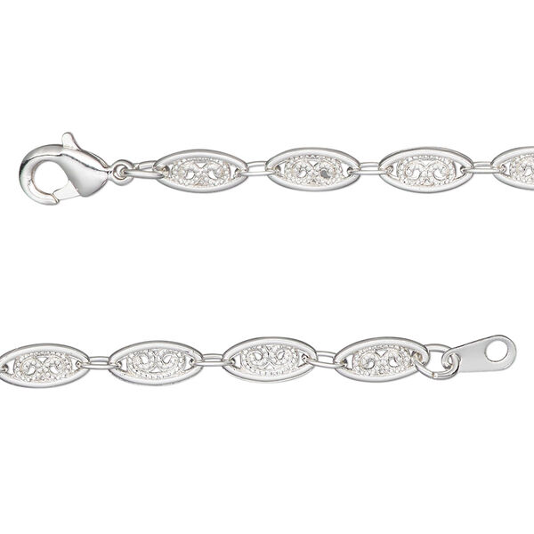 Chain, silver-plated "pewter" (zinc-based alloy), 4mm filigree, 18 inches. Sold individually. image number 0
