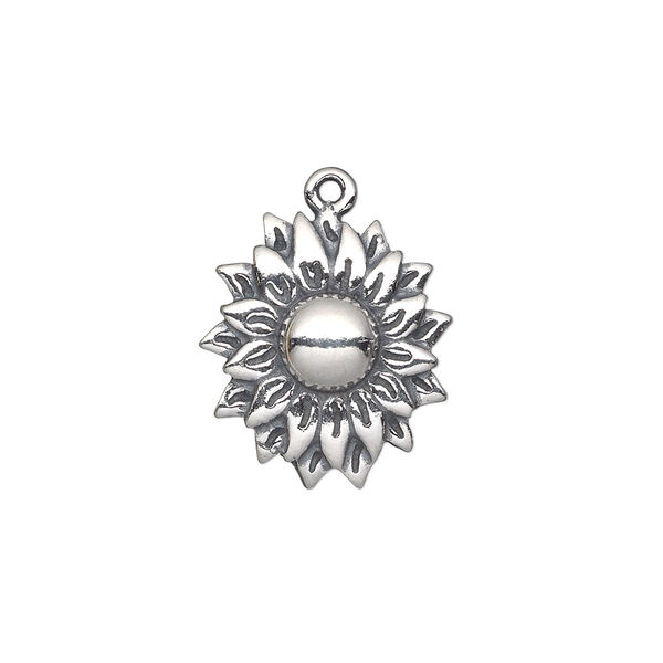 Charm, antiqued sterling silver, 19x17mm single-sided flower. Sold individually. image number 0