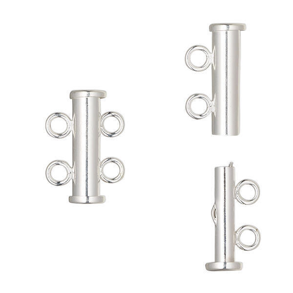 Clasp, 2-strand slide lock, sterling silver, 17x5.5mm tube. Sold individually. image number 0