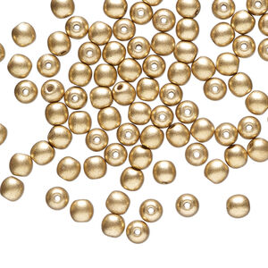 Bead 1pkg100 Czech glass druk, opaque satin gold, 4mm round.