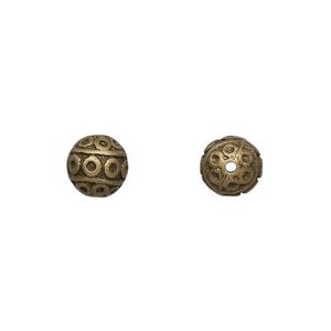 Bead, antique brass-finished "pewter" (zinc-based alloy), 8mm filigree round. Sold per pkg of 10.