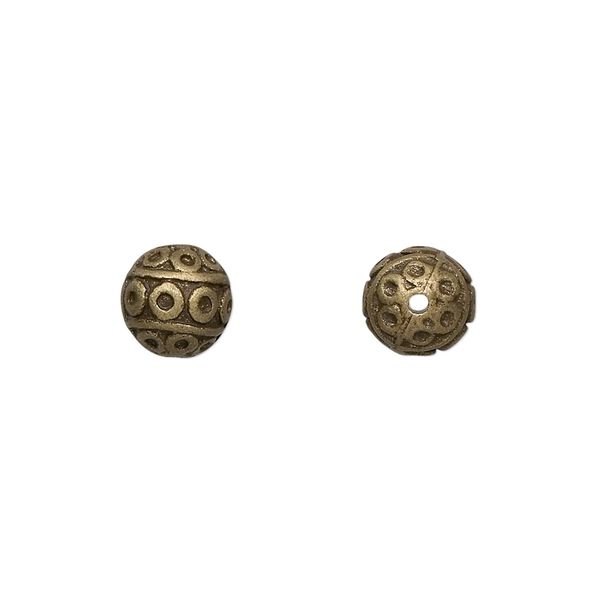 Bead, antique brass-finished "pewter" (zinc-based alloy), 8mm filigree round. Sold per pkg of 10. image number 0