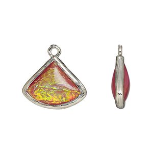 Drop, Opalized Ice™, "opal" (resin) and imitation rhodium-finished brass, opaque light purple, 19x15mm double-sided fan. Sold per pkg of 4.