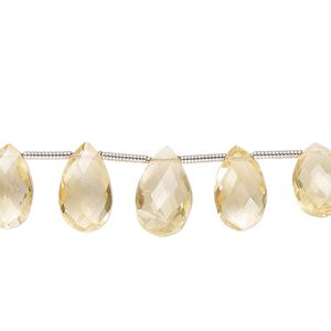 Citrine 1pkg19, hand-cut top-drilled faceted puffed teardrop bead graduated 8x5mm-12x9mm