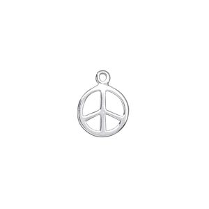 Charm, sterling silver, 12mm double-sided flat round peace sign. Sold individually.