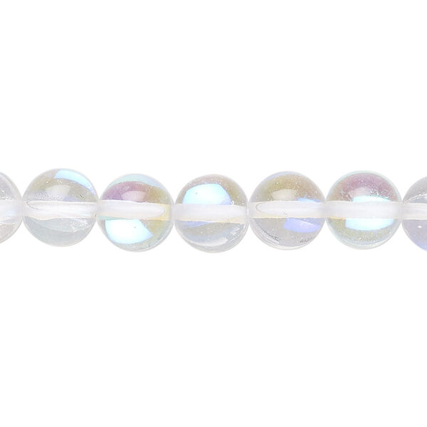 Bead, iridescent glass, transparent clear, 8mm round. Sold per 15-1/2" to 16" strand. image number 0