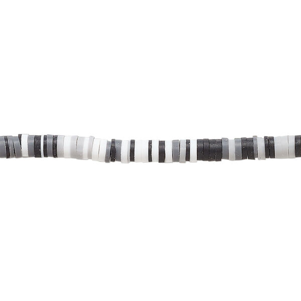 Bead, polymer clay, opaque black, grey and white, 3x1mm heishi. Sold per pkg of (2) 16-inch strands. image number 0
