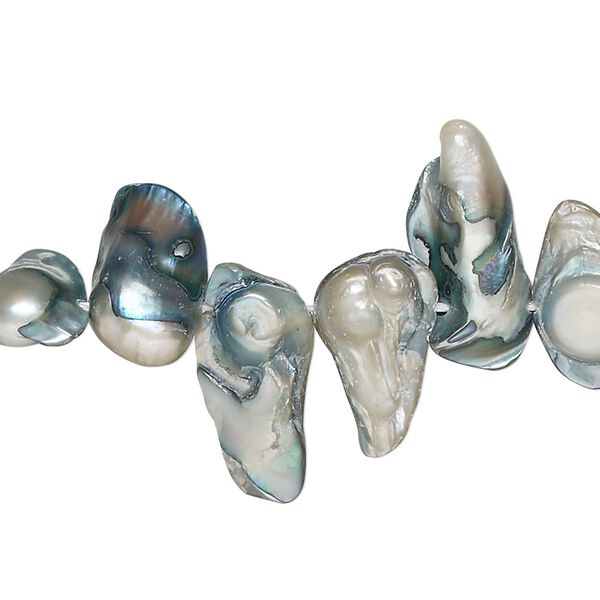 Pearl, cultured freshwater (dyed), sage, 9x7mm-24x12mm baroque with 0.4mm hole, D grade, Mohs hardness 2-1/2 to 4. Sold per 15-inch strand. image number 0