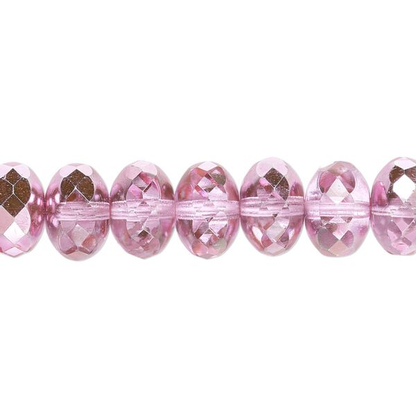 Bead, Czech fire-polished glass, metallic bubblegum, 11x7mm faceted rondelle. Sold per 15-1/2" to 16" strand. image number 0