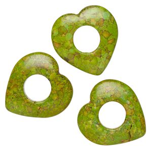 Mosaic "turquoise" (magnesite) 1pkg3, top-drilled heart cutout round focal 40mm