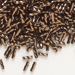 Bugle bead, Dyna-Mites™, glass, opaque iris bronze, 6mm twisted. Sold per Sold per 50-gram pkg.