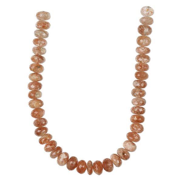 Bead, sunstone (natural), shaded, 8x5mm-9x6mm hand-cut faceted rondelle, B+ grade, Mohs hardness 6 to 6-1/2. Sold per 8-inch strand, approximately 35 beads. image number 0