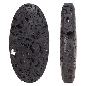 Lava rock 1pkg2, top-drilled oval focal 39.5x19.5mm