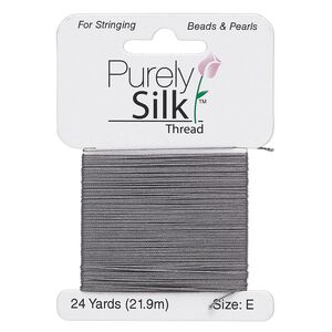 Thread, Purely Silk™, 3-ply, dark grey, size E. Sold per 24-yard card.