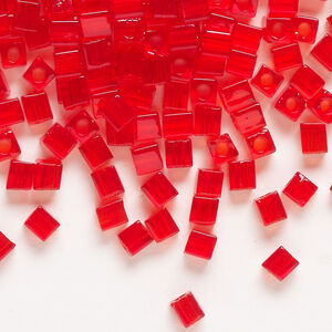 Seed bead, Miyuki 1pkg10g, glass, 3.5-3.7mm square, transparent red (SB-140)