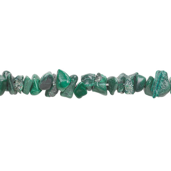 Bead, malachite (natural), mini to small chip, Mohs hardness 3-1/2 to 4. Sold per 34-inch strand. image number 0