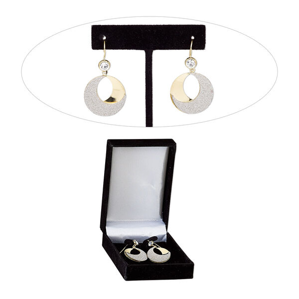 Earring, Czech glass rhinestone with gold-finished brass and steel, clear with silver-colored glitter, 42mm with two-tone round-go-go and fishhook ear wire. Sold per pair. image number 0