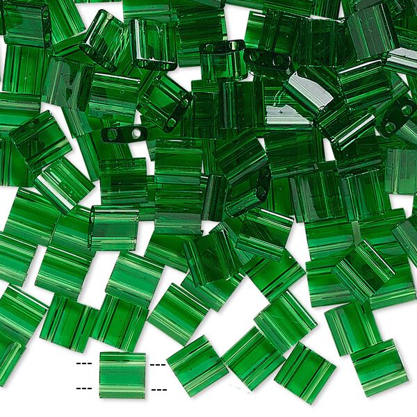 Seed bead, TILA®, glass, pkg/10g, 5mm full tila square, transparent pistachio, (TL-146). image number 0