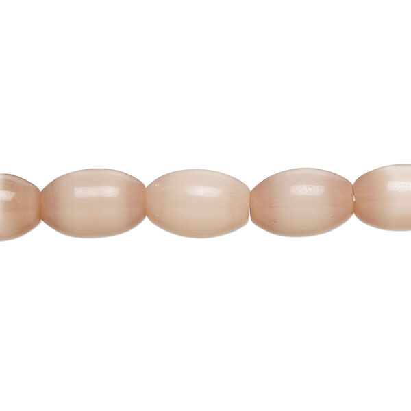 Bead, fiber optic glass, pkg/14 inch, opaque peach, 11x7mm center-drilled oval. image number 0