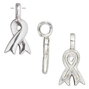 Bail, glue-on, antiqued silver-plated pewter (tin-based alloy), 26x13mm with 18x13mm awareness ribbon, 4.5mm inside diameter. Sold individually.