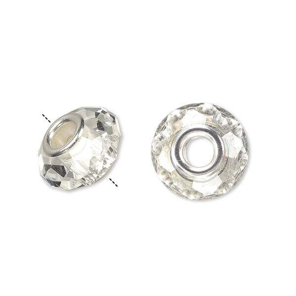Bead 10pk 32 facets clear silver plate, Celestial Crystal® Dione® 14x9mm rondelle image number 0