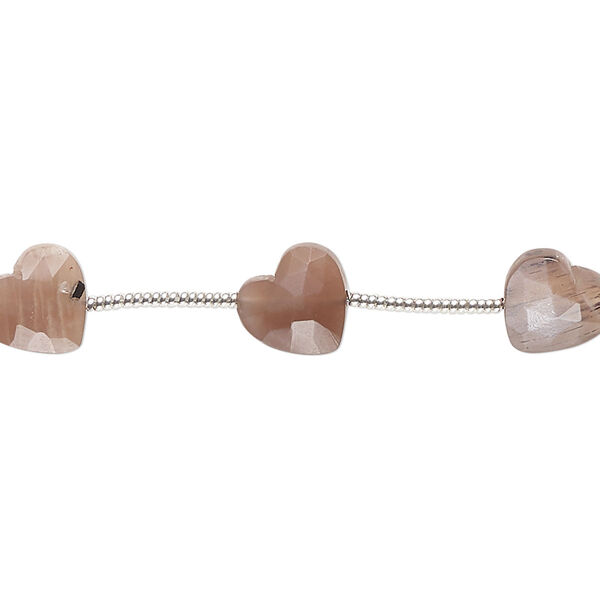 Coffee moonstone 1pkg10, hand-cut diagonally-drilled faceted puffed heart bead natural B grade, 8x8mm image number 0