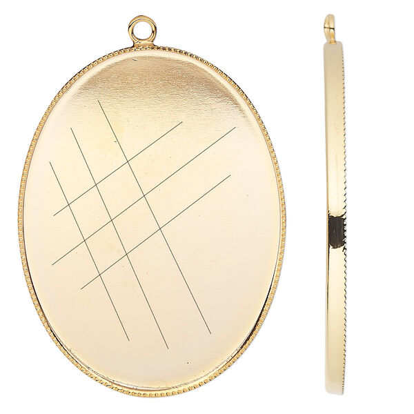Focal, gold-plated brass, 41x31mm oval with beaded edge and 40x30mm oval bezel setting. Sold per pkg of 2. image number 0