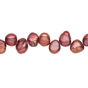 Pearl, cultured freshwater (dyed), cranberry, 6-7mm top-drilled flat-sided potato with 0.4-0.5mm hole, D grade, Mohs hardness 2-1/2 to 4. Sold per 14-inch strand.