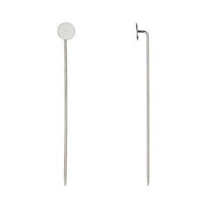 Hat pin, stainless steel, 2-3/4 inches with 8mm round flat pad, 18 gauge. Sold per pkg of 6.