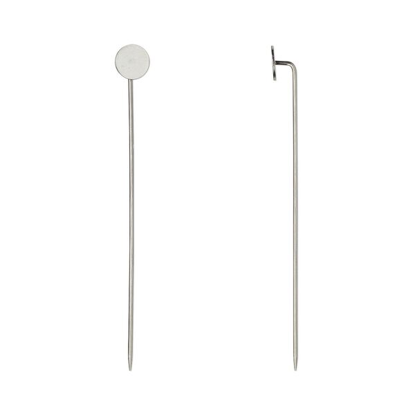 Hat pin, stainless steel, 2-3/4 inches with 8mm round flat pad, 18 gauge. Sold per pkg of 6. image number 0