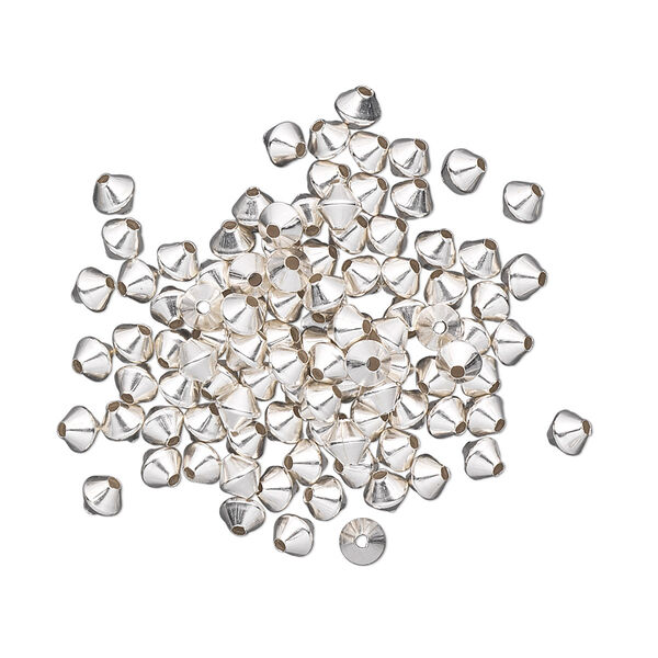 Bead, sterling silver, 3mm smooth bicone. Sold per pkg of 20. image number 0