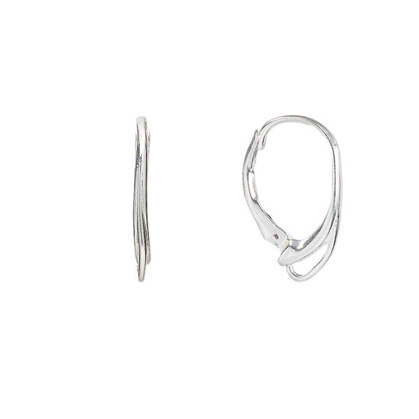 Ear wire, sterling silver, 17mm oval leverback with open loop. Sold per pair. image number 0