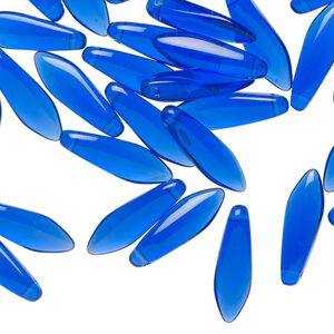Bead 1pkg50 Czech pressed glass, transparent cobalt blue, 15.5x5mm top-drilled dagger.
