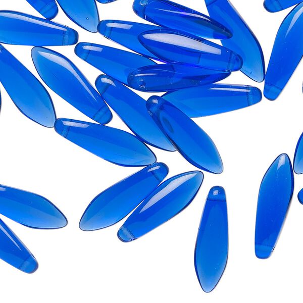 Bead 1pkg50 Czech pressed glass, transparent cobalt blue, 15.5x5mm top-drilled dagger. image number 0