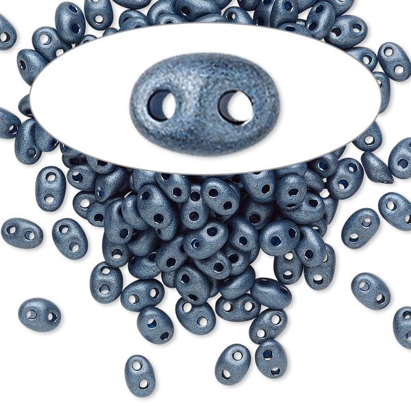 Seed bead, Preciosa Twin™ Czech glass, pkg/10g, 5x2.5mm oval, opaque dark slate terra pearl black, (28936). image number 0