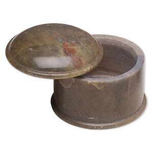 Soapstone 1pkg1, hand-cut round trinket box 1.5x2 inch